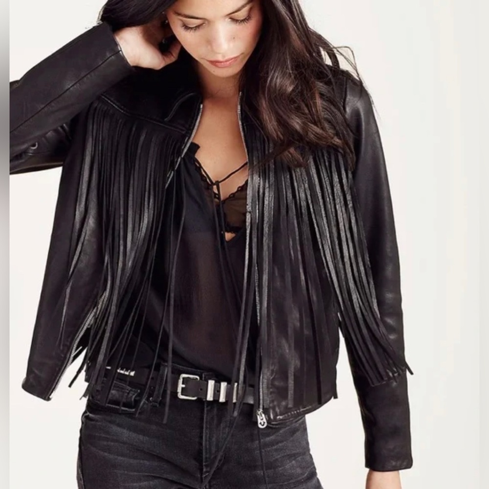 True Religion Fringe Leather Jacket XS